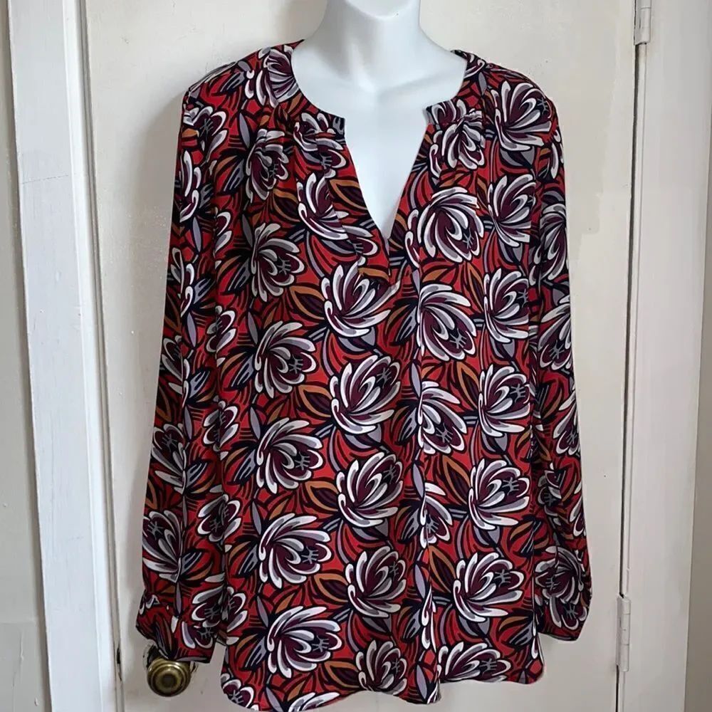 ANN TAYLOR LOFT Orange, Purple Floral Tunic Blouse
